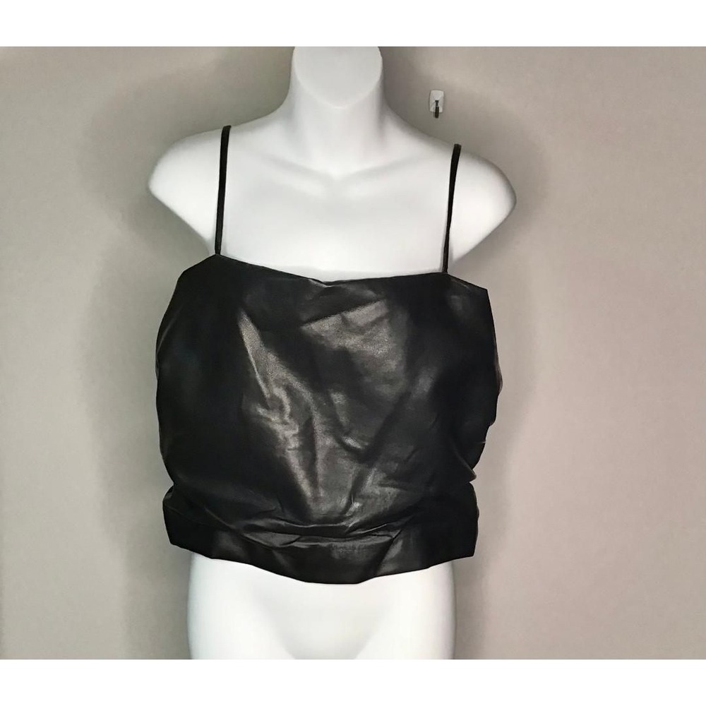 Leyden Womens Faux Leather Cropped Camisole Top Smocked Side Zip Biker Party EUC